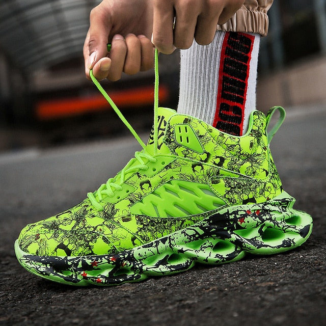 Fashion Men's Hip Hop Street Dance Shoes Graffiti High Top Chunky